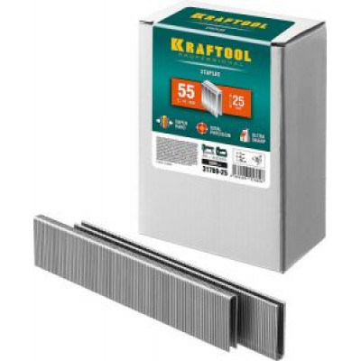KRAF-31789-25 Скобы 25 мм для степлера узкие тип 55, 5000 шт. 31789-25 KRAFTOOL